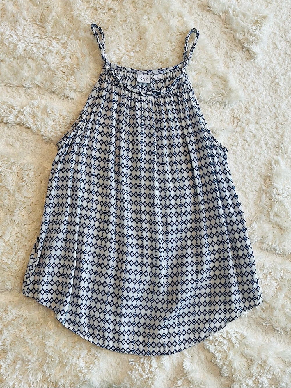 GAP White Halter Top with Navy Diamond Print Size XS